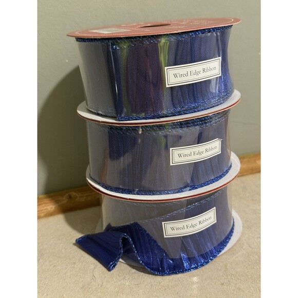 Hobby Lobby Other - Jumbo 3 1.5" x 30 Ft Total 1.5 X 90 Ft Blue & Silver Wired Edged Ribbon